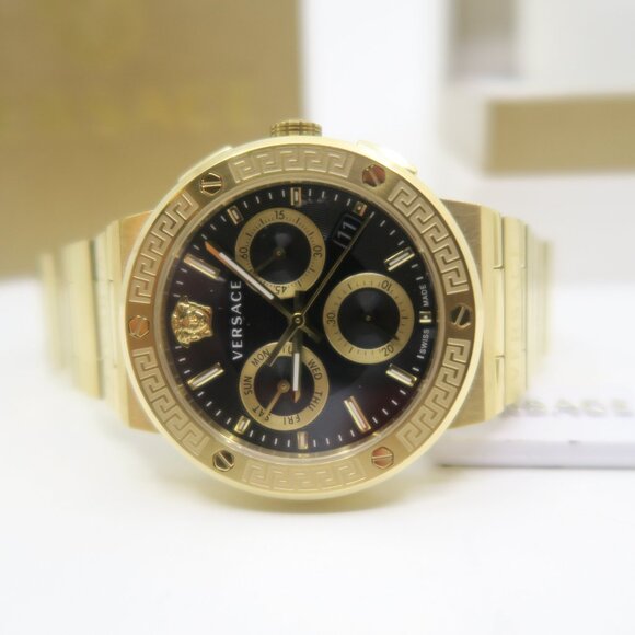 Versace VEZ900421 Greca Logo Chrono 43mm., Gold, Bracelet New Watch for Men. - Picture 4 of 9